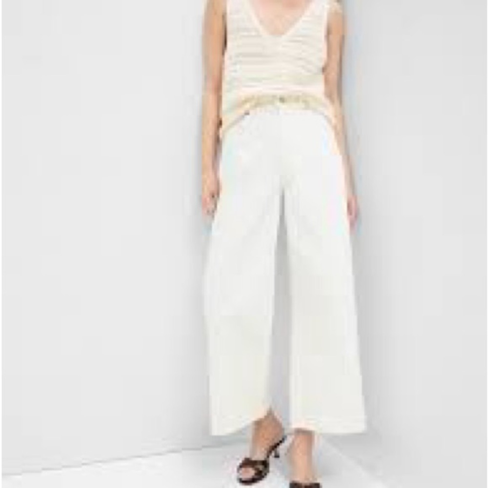 Gap 1969 100% Cotton Crisp White Wide-Leg Cropped Denim Jeans Size 28 High Rise